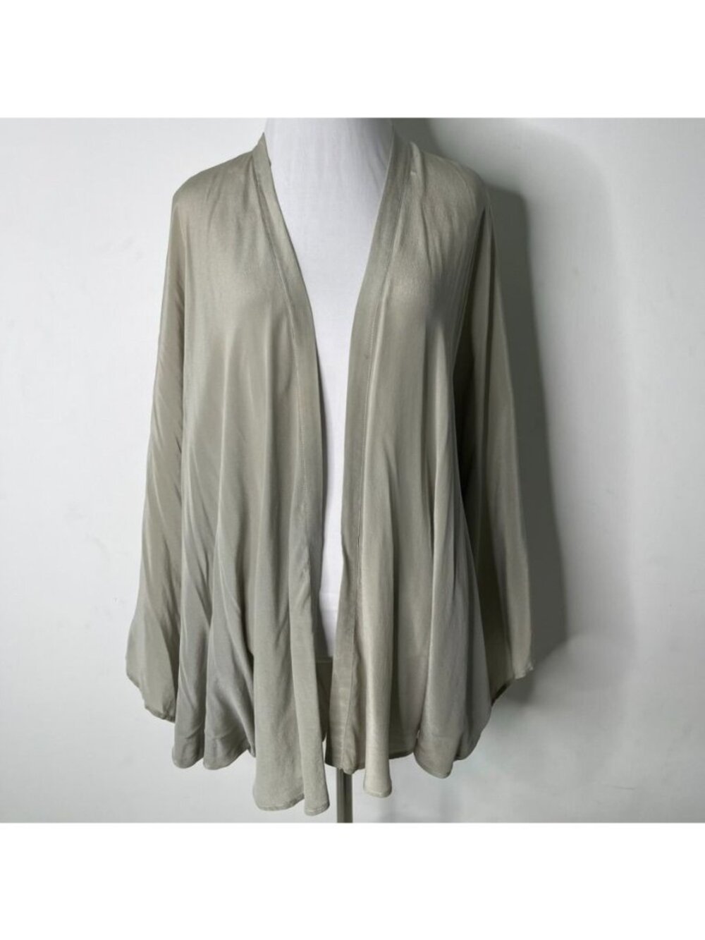 Aila Blue Lace Back Kimono Cardigan Duster Taupe Grey Oversized One Size OS Defe